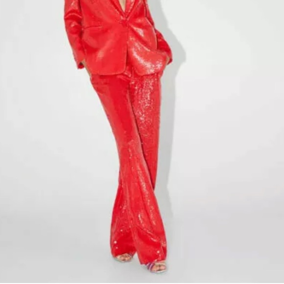 Zara sequin red pants small NWT - Picture 2 of 5